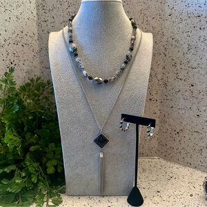 3 pc black and silver jewelry set